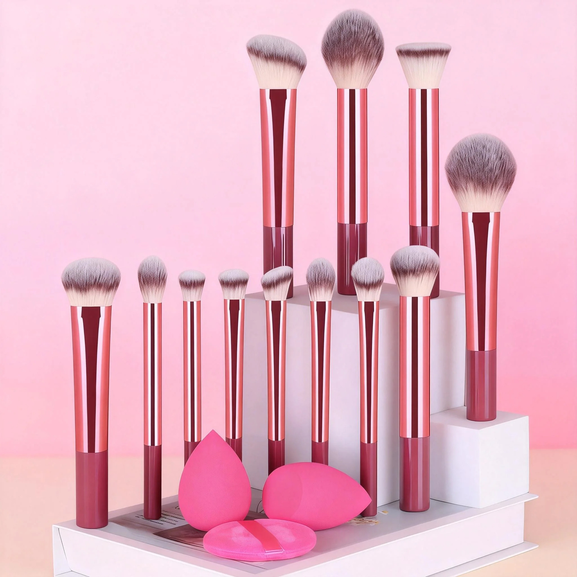 Beautichen: набор кистей для макияжа 12 шт и спонжи синтетика