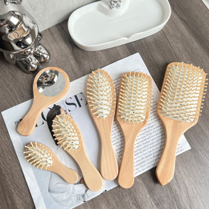 Beautichen Амортизационная щётка с подушечкой для массажа головы, портативная деревянная щётка из ивы, антистатическая, компактная щётка-подушечка