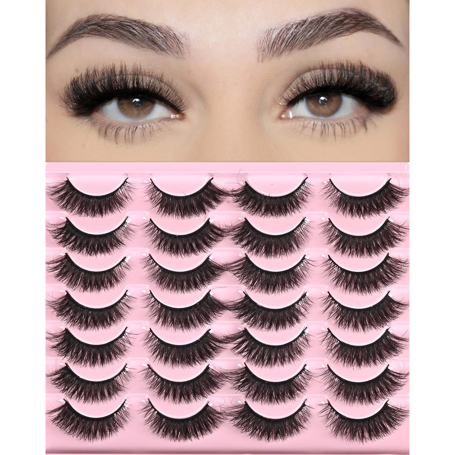 Beautichen Набор накладных ресниц — 20 пар натуральных 3D ресниц, лёгкий объём, тонкая лента, для повседневного и вечернего макияжа