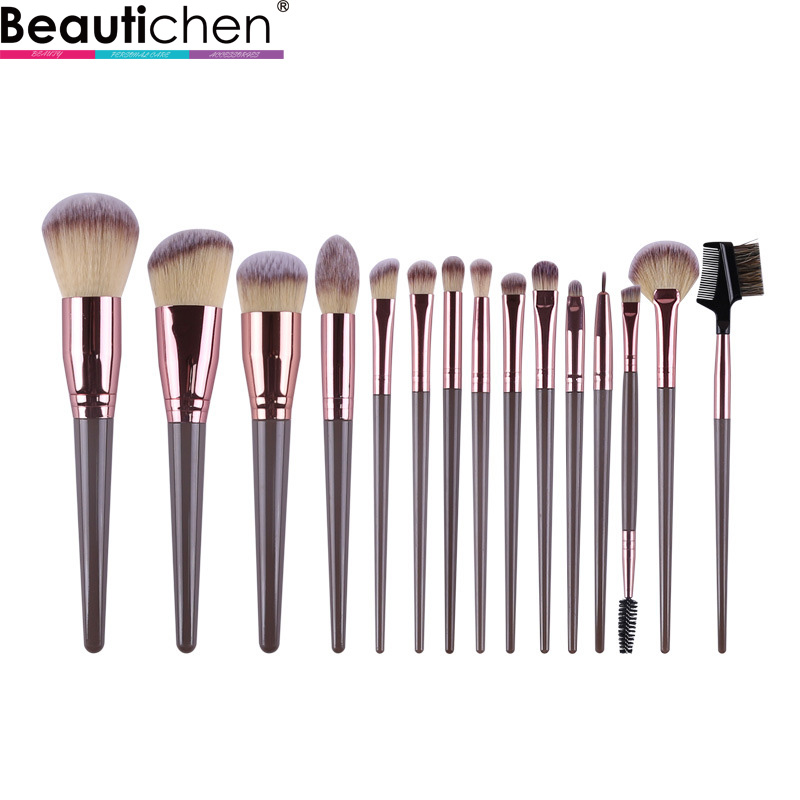 Beautichen Набор кистей для макияжа — 15 шт., розовое золото и серые ручки