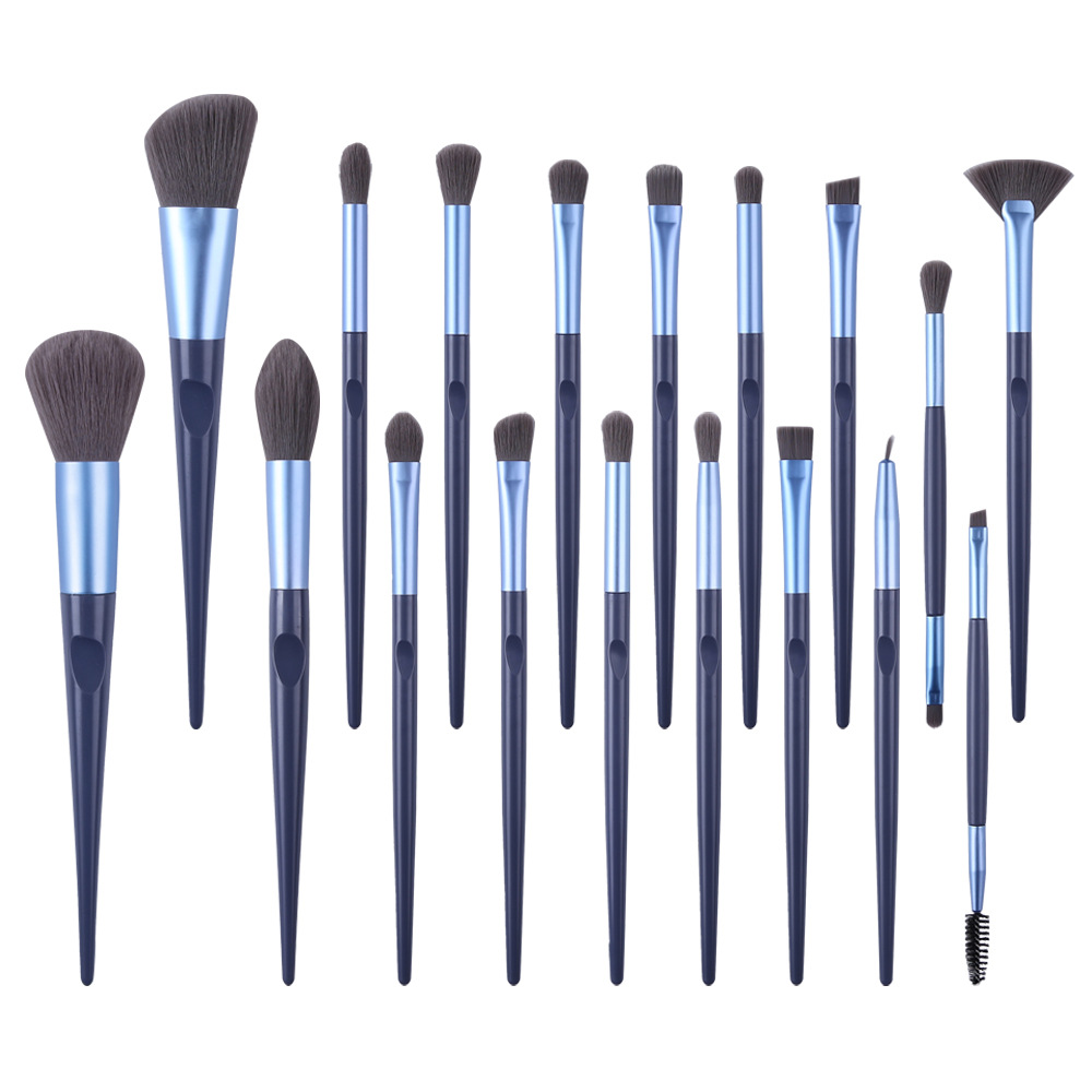 Beautichen Набор кистей для макияжа — 19 шт., тёмно-синие ручки с рельефом, металлические феррулы, мягкий синтетический ворс