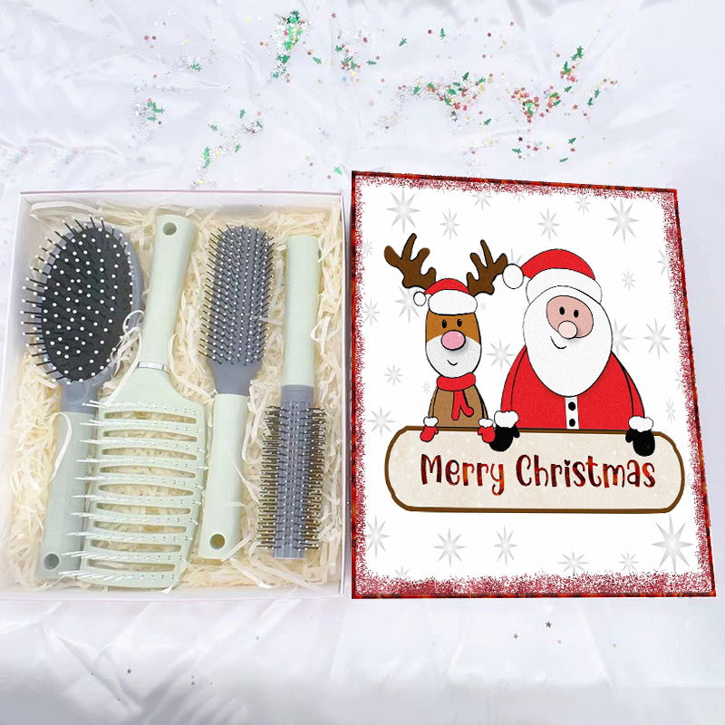 Beautichen Рождественский подарочный набор расчесок — 4 шт.: скелетная расческа, овальная массажная расческа, расческа для завивки, вентилируемая расческа