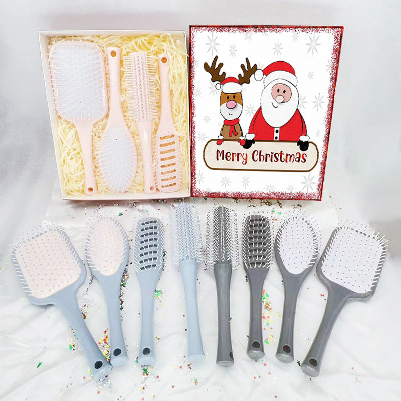 Beautichen Рождественский подарочный набор расчёсок — 4 шт., компактные щётки для волос: скелетная, овальная массажная, расчёска для завивки и вентиляционная