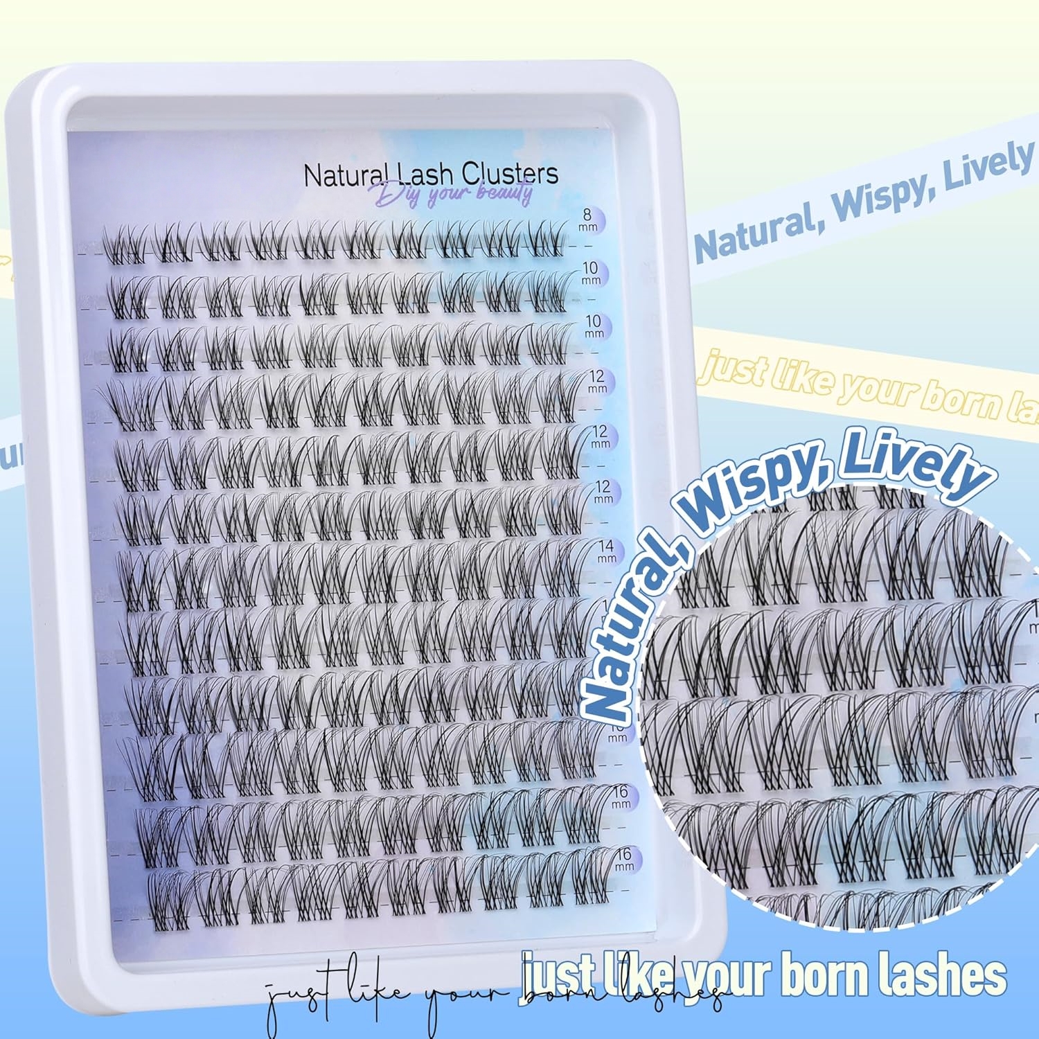 Beautichen Пучковые накладные ресницы для домашнего наращивания DIY — Natural Lash Clusters 8–16 мм, одиночные кластеры с натуральным изгибом