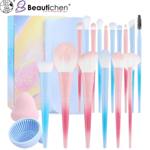 Beautichen набор кистей для макияжа с аксессуарами — градиент розовый/голубой, 15 шт.