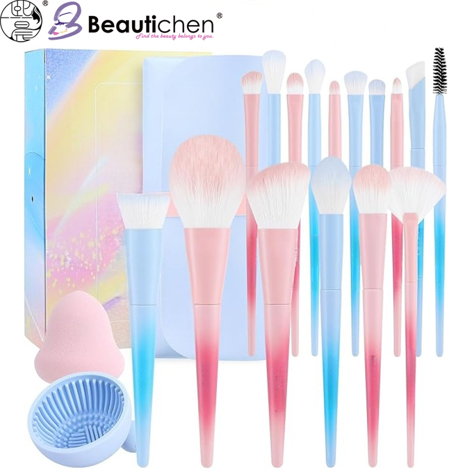 Beautichen набор кистей для макияжа с аксессуарами — градиент розовый/голубой, 15 шт.