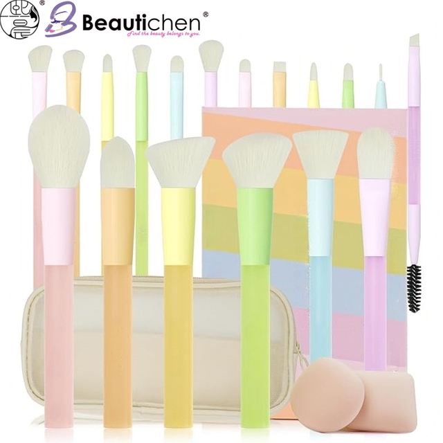 Beautichen Набор кистей для макияжа с косметичкой — 14 шт., разноцветные кисти с мягким ворсом