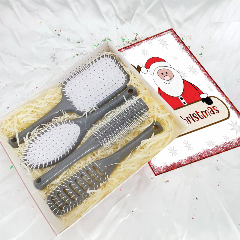 Beautichen Рождественский подарочный набор расчёсок — 4 шт., компактные щётки для волос: скелетная, овальная массажная, расчёска для завивки и вентиляционная