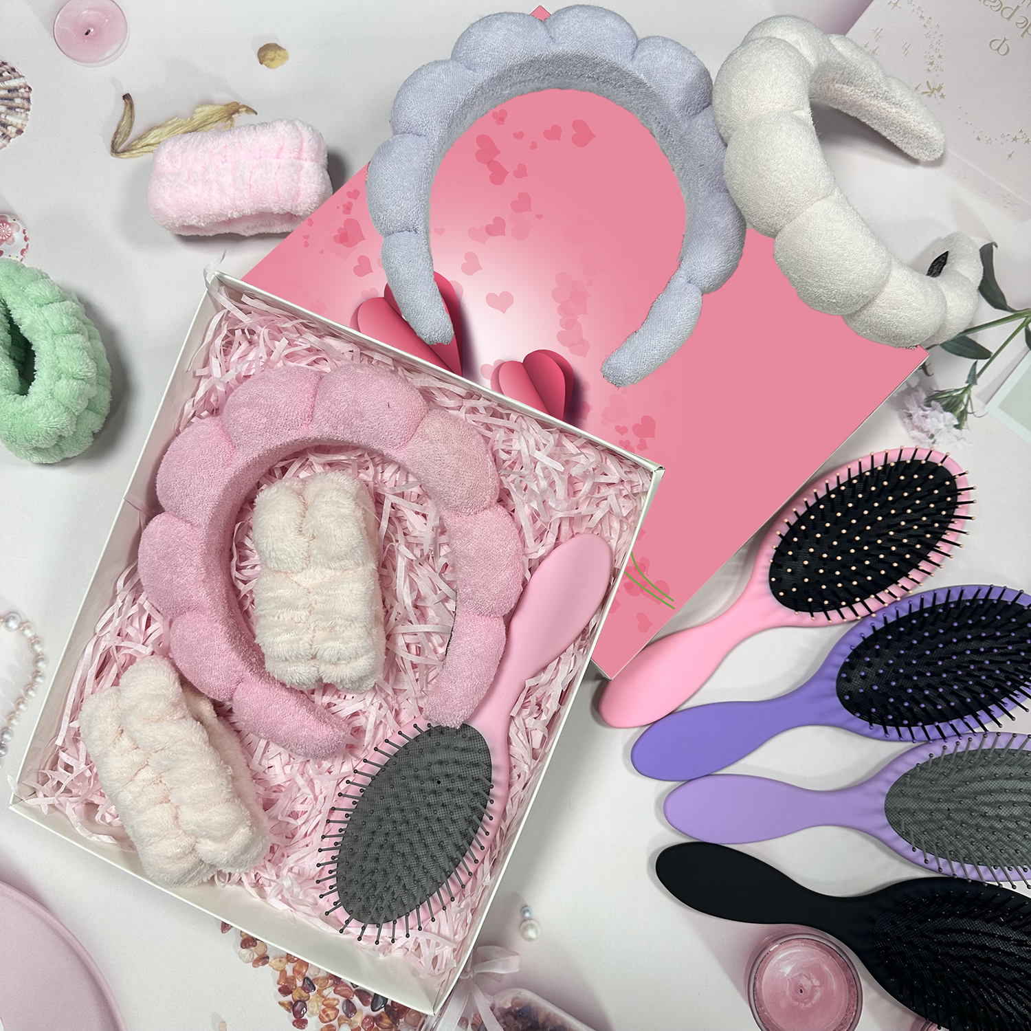 Beautichen Набор Аксессуаров Для Ухода За Волосами Повязка Для Умывания И Массажная Щётка