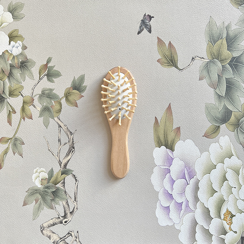 Beautichen Амортизационная щётка с подушечкой для массажа головы, портативная деревянная щётка из ивы, антистатическая, компактная щётка-подушечка