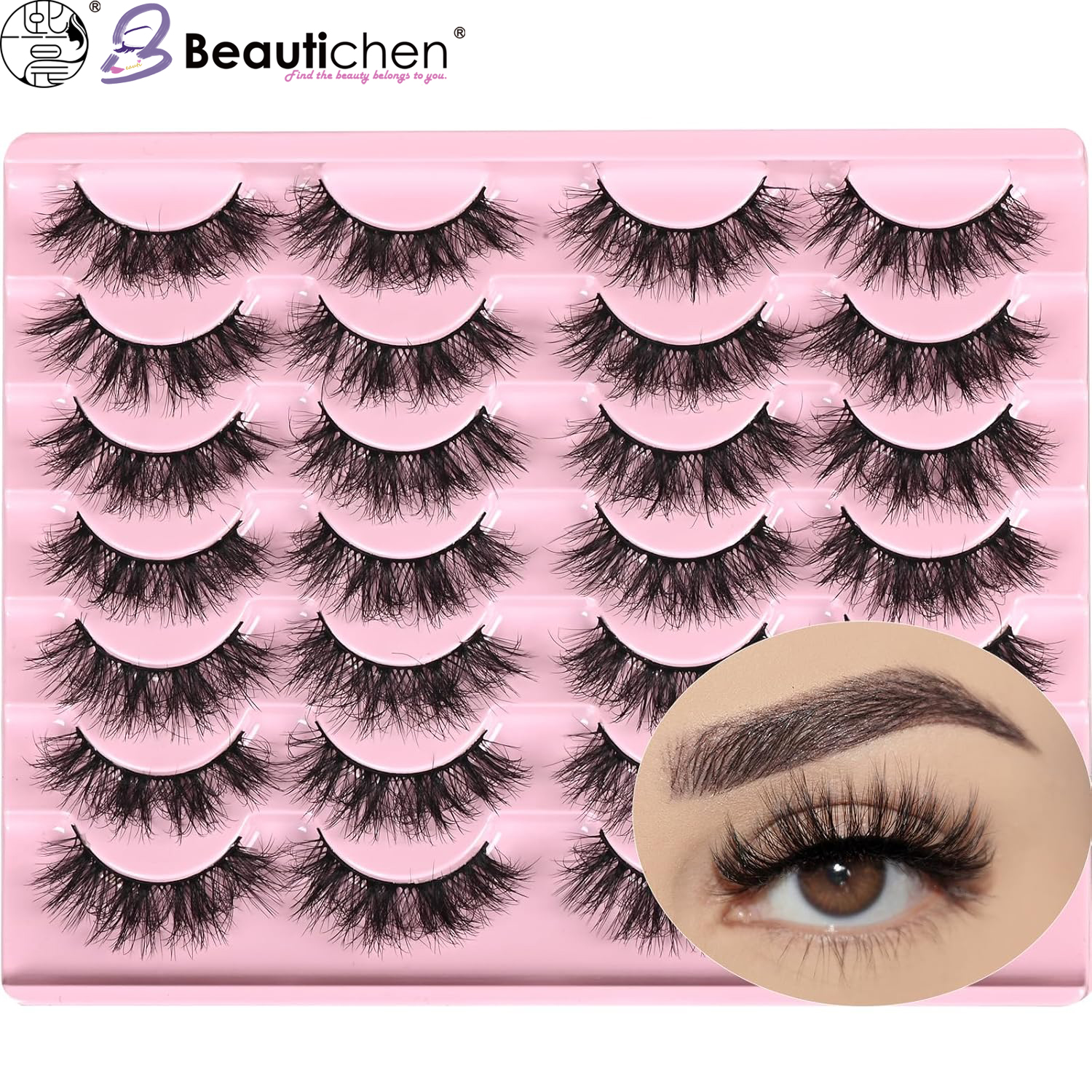 Beautichen Набор накладных ресниц — 20 пар объемных 3D ресниц, сегментированные пучки, натуральный изгиб, для дневного и вечернего макияжа