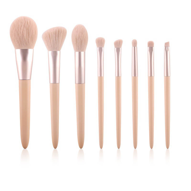 Beautichen Набор кистей для макияжа — 8 шт., светлые кисти с белым ворсом и розовым бархатным чехлом