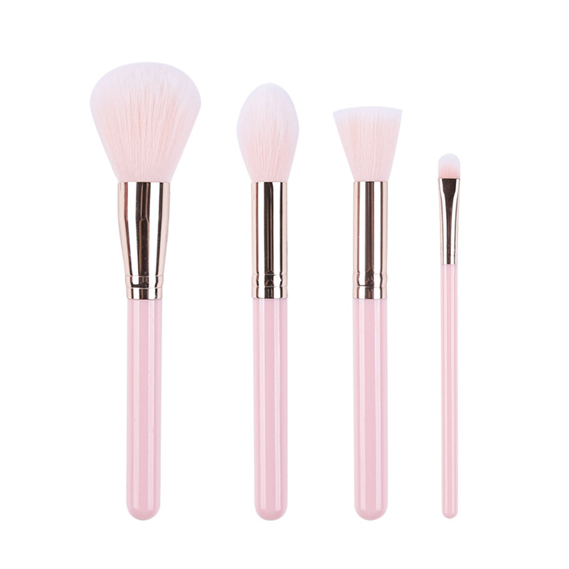 Beautichen Набор мини-кистей для макияжа — 4 шт., розовые ручки с серебристым креплением