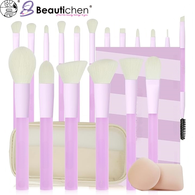 Beautichen Набор кистей для макияжа с косметичкой — 14 шт., комплект для лица и глаз со спонжами
