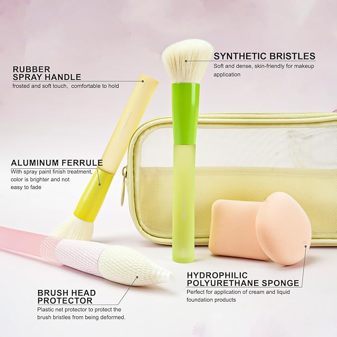 Beautichen Набор кистей для макияжа с косметичкой — 14 шт., разноцветные кисти с мягким ворсом