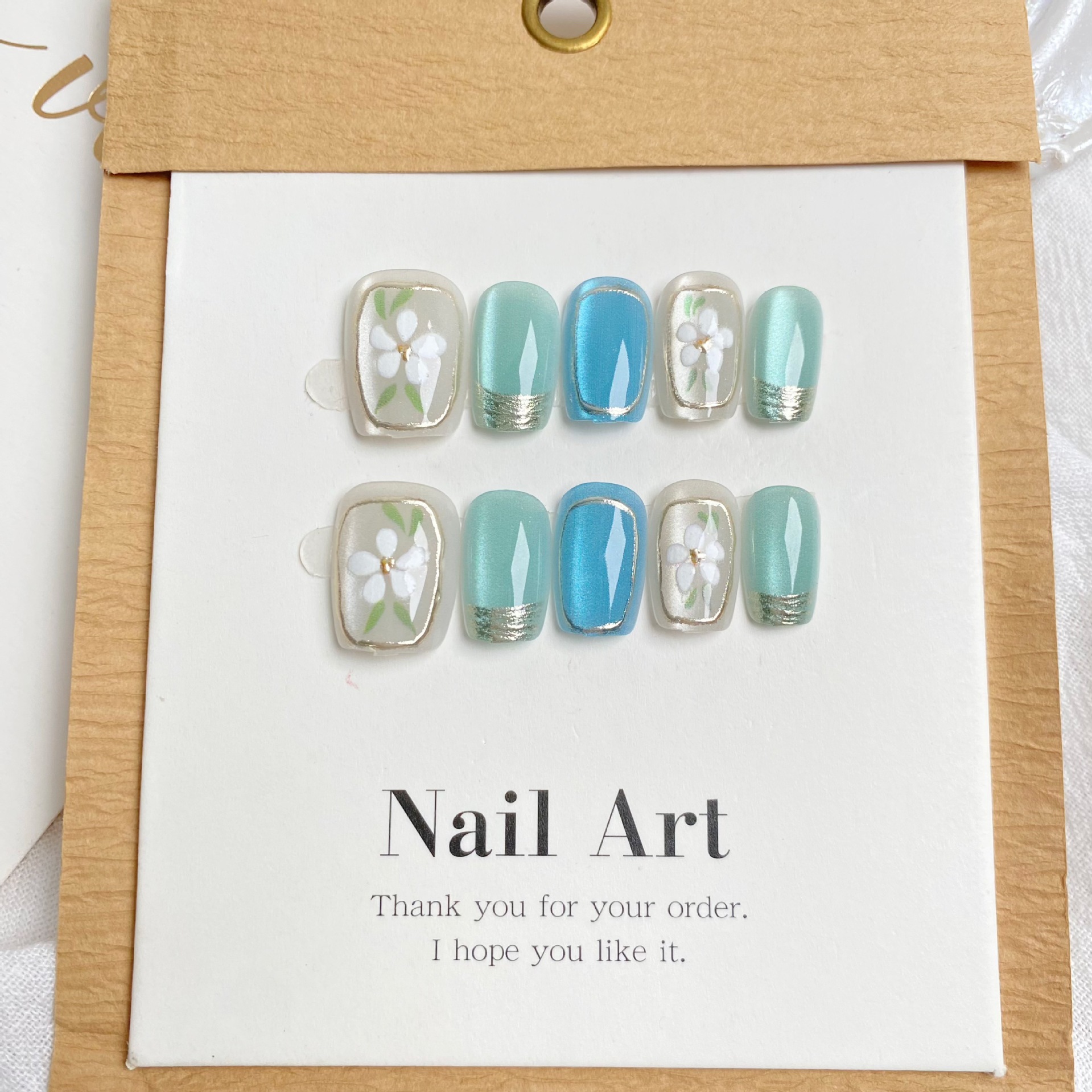 Beautichen накладные ногти с цветочным дизайном и блёстками, 10 шт